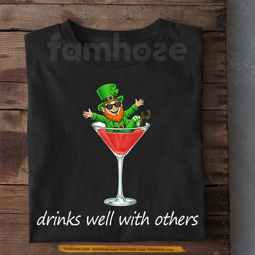 Lucky Shamrock Drinking T-shirt, Drinks Well With Others Tees St Patrick's Day Gift For Irish Lover