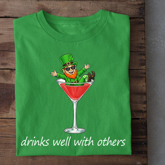 Lucky Shamrock Drinking T-shirt, Drinks Well With Others Tees St Patrick's Day Gift For Irish Lover