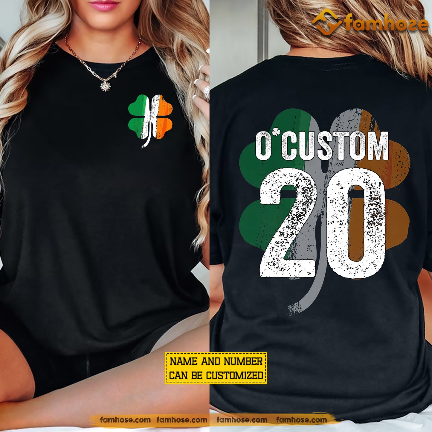 Personalized Four-Leaf Clover Two-Sided T-shirt, Wear Your Irish Luck Shamrock Tees St Patrick's Day Gift For Irish Lover