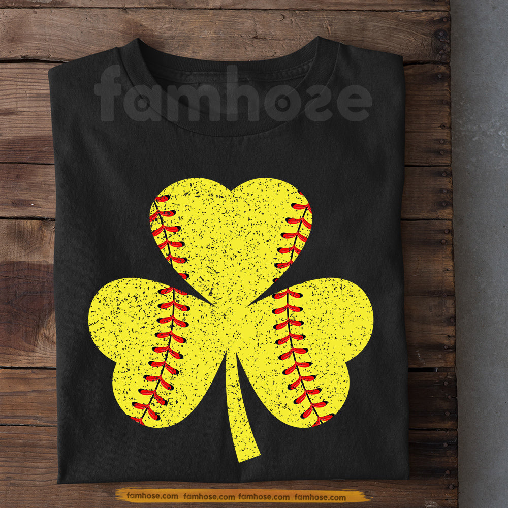 Lucky Shamrock Softball T-shirt, Lucky Shamrock Softball Tees St Patrick's Day Gift For Softball Lovers