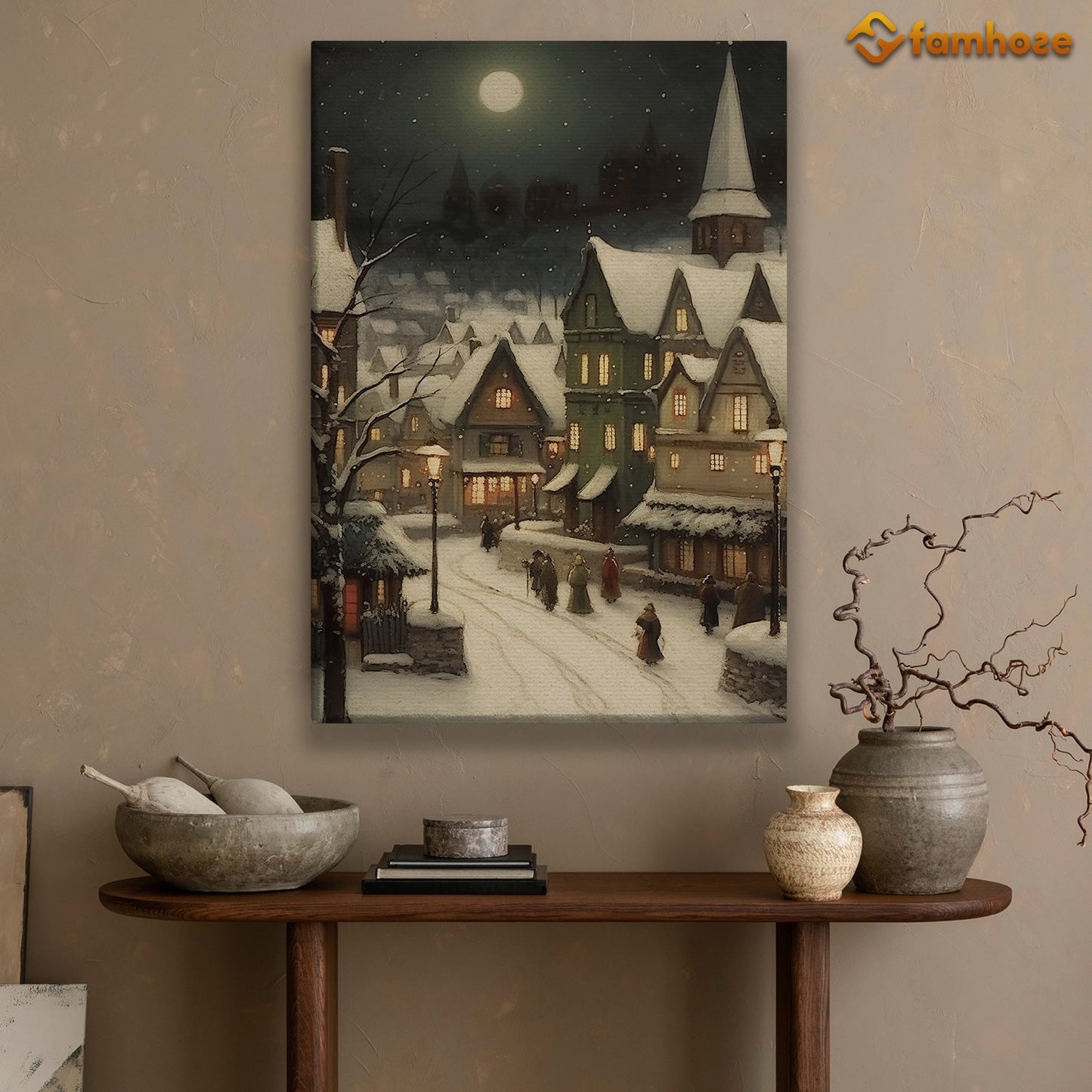 The Town Was Covered With Falling Snow Christmas Canvas Painting, Xmas Wall Art Decor - Christmas Poster Gift For Decorating Your Home