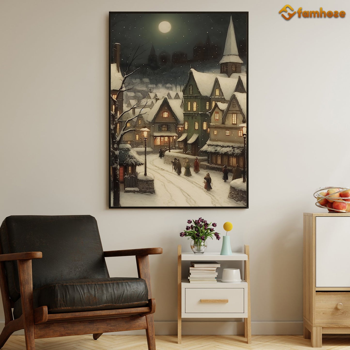 The Town Was Covered With Falling Snow Christmas Canvas Painting, Xmas Wall Art Decor - Christmas Poster Gift For Decorating Your Home