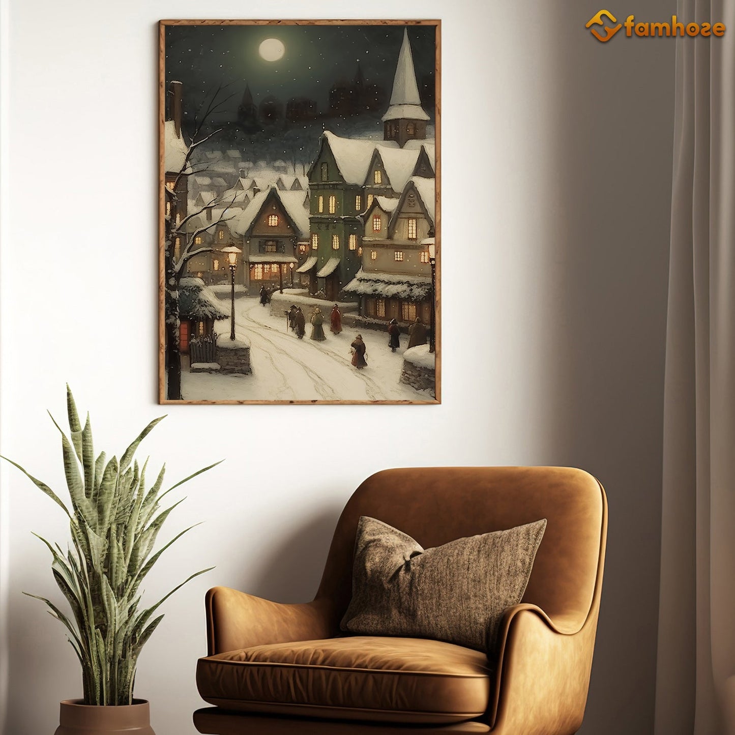 The Town Was Covered With Falling Snow Christmas Canvas Painting, Xmas Wall Art Decor - Christmas Poster Gift For Decorating Your Home