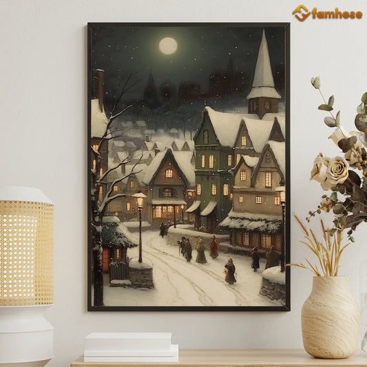 The Town Was Covered With Falling Snow Christmas Canvas Painting, Xmas Wall Art Decor - Christmas Poster Gift For Decorating Your Home