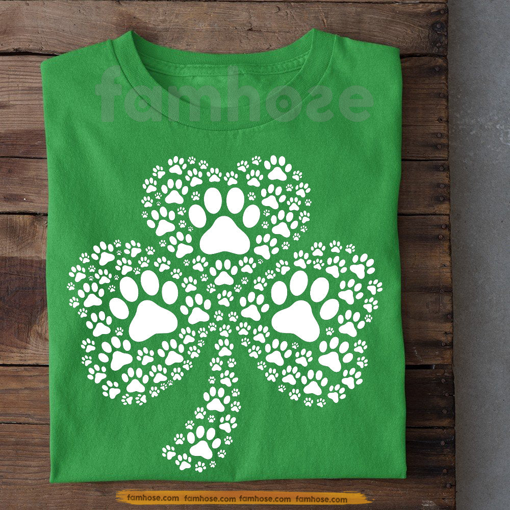 Lucky Shamrock Dog Paw T-shirt, Paw Print Clover Tees St Patrick's Day Gift For Dog Lover
