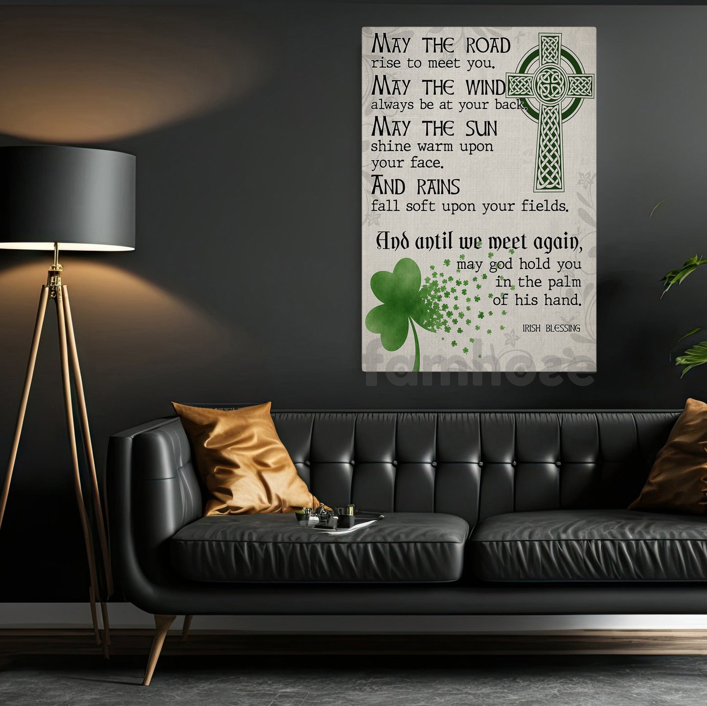 Lucky Shamrock Canvas Painting, May The Road Rise To Meet You Wall Art Decor, Poster St Patrick's Day Gift For Irish Lover