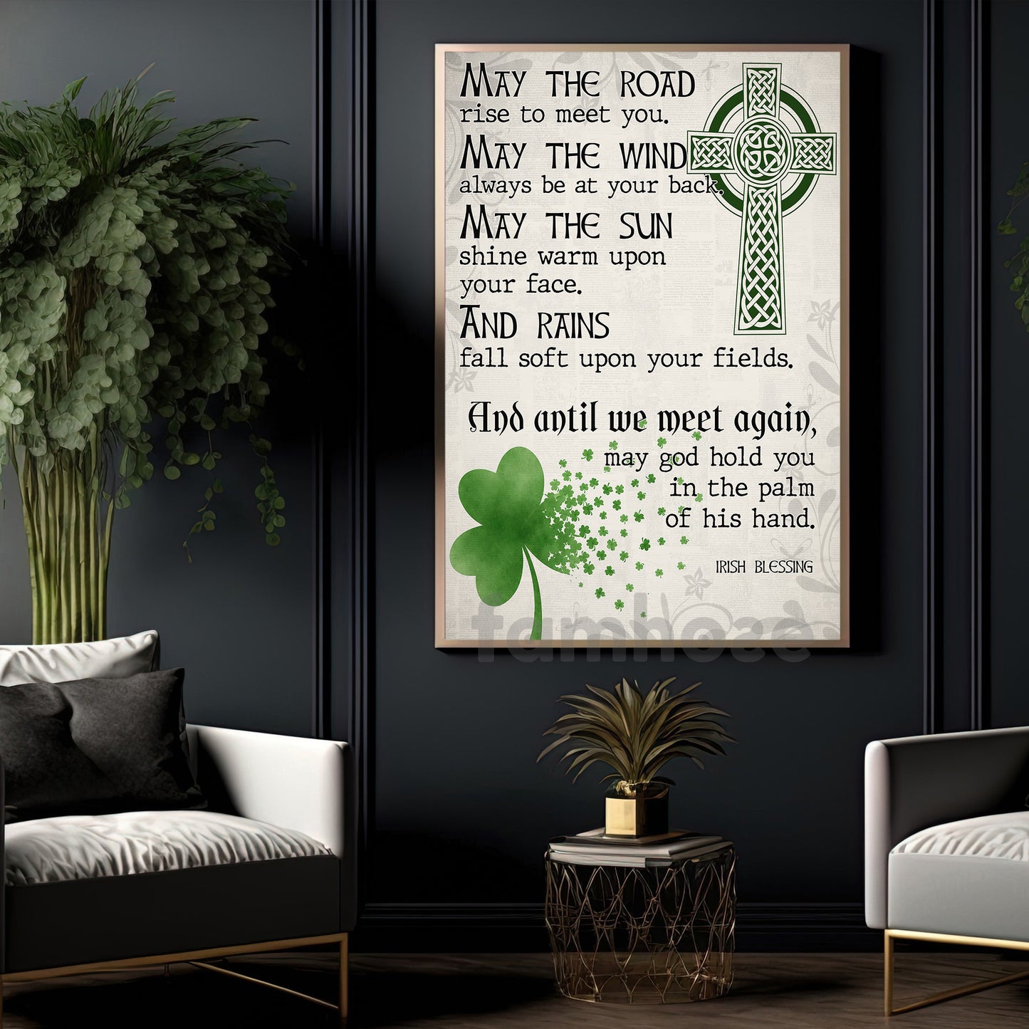 Lucky Shamrock Canvas Painting, May The Road Rise To Meet You Wall Art Decor, Poster St Patrick's Day Gift For Irish Lover