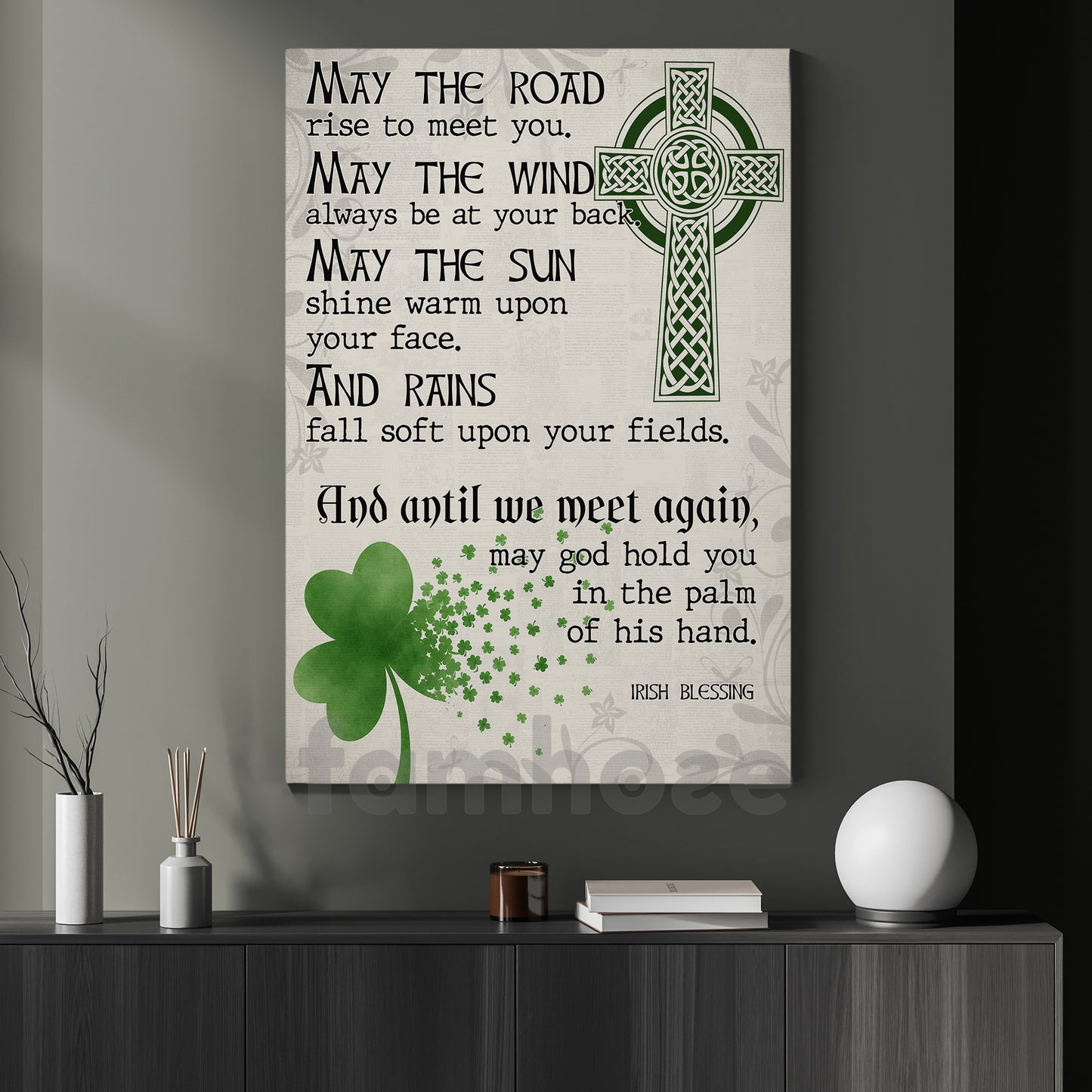 Lucky Shamrock Canvas Painting, May The Road Rise To Meet You Wall Art Decor, Poster St Patrick's Day Gift For Irish Lover