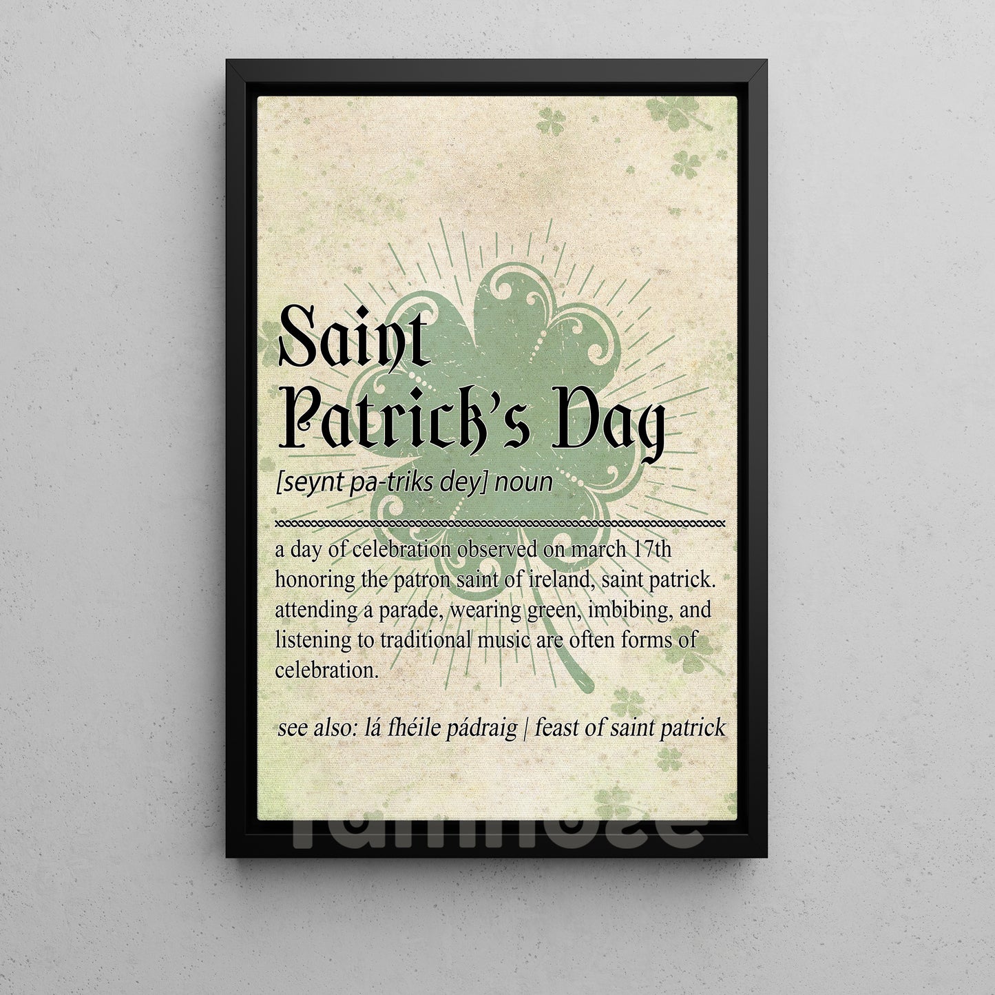 Four-Leaf Clover Canvas Painting, Saint Patrick's Day Wall Art Decor, Shamrock Poster St Patrick's Day Gift For Irish Lover