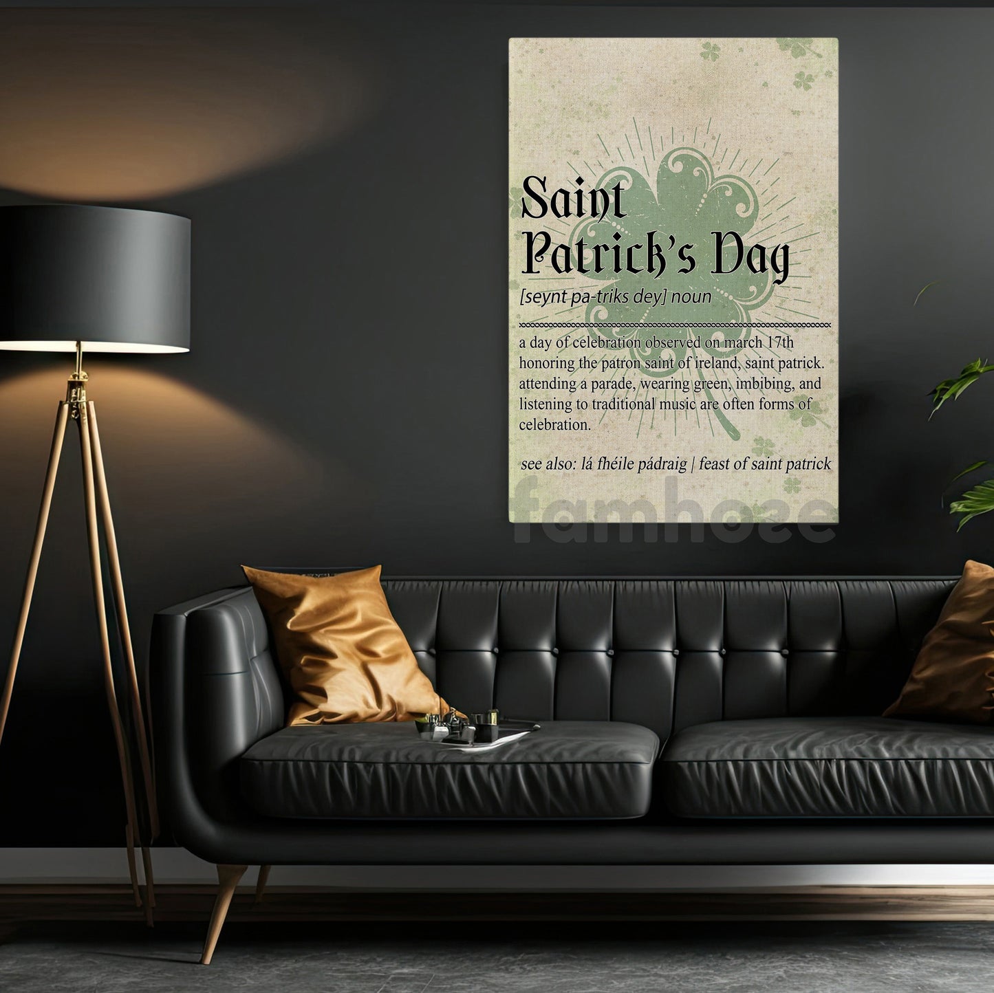 Four-Leaf Clover Canvas Painting, Saint Patrick's Day Wall Art Decor, Shamrock Poster St Patrick's Day Gift For Irish Lover