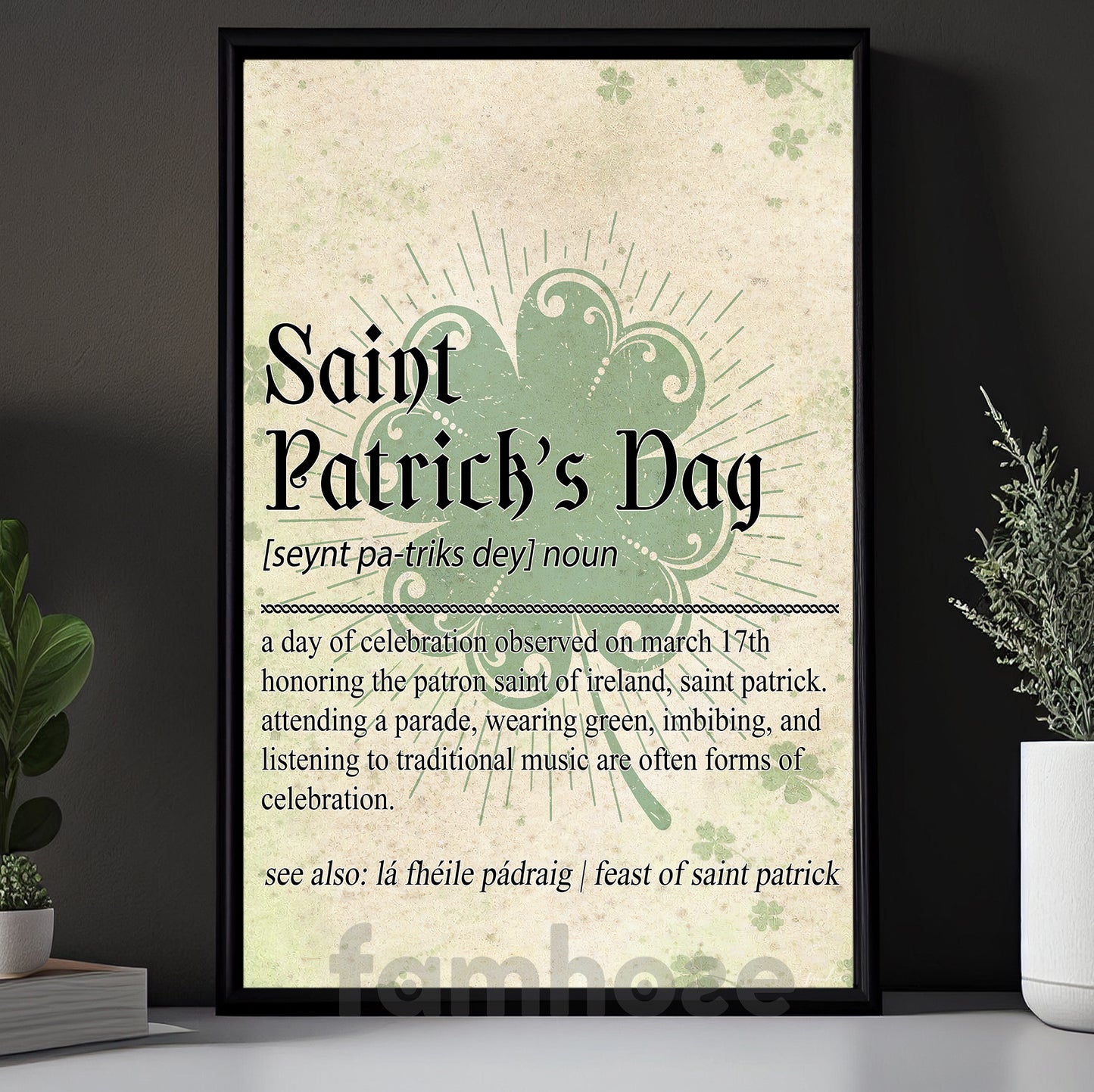 Four-Leaf Clover Canvas Painting, Saint Patrick's Day Wall Art Decor, Shamrock Poster St Patrick's Day Gift For Irish Lover