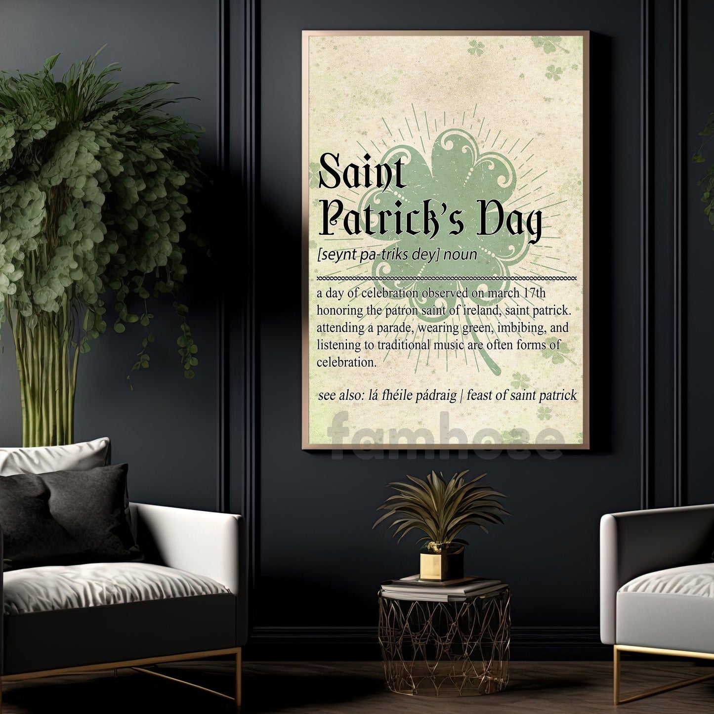 Four-Leaf Clover Canvas Painting, Saint Patrick's Day Wall Art Decor, Shamrock Poster St Patrick's Day Gift For Irish Lover