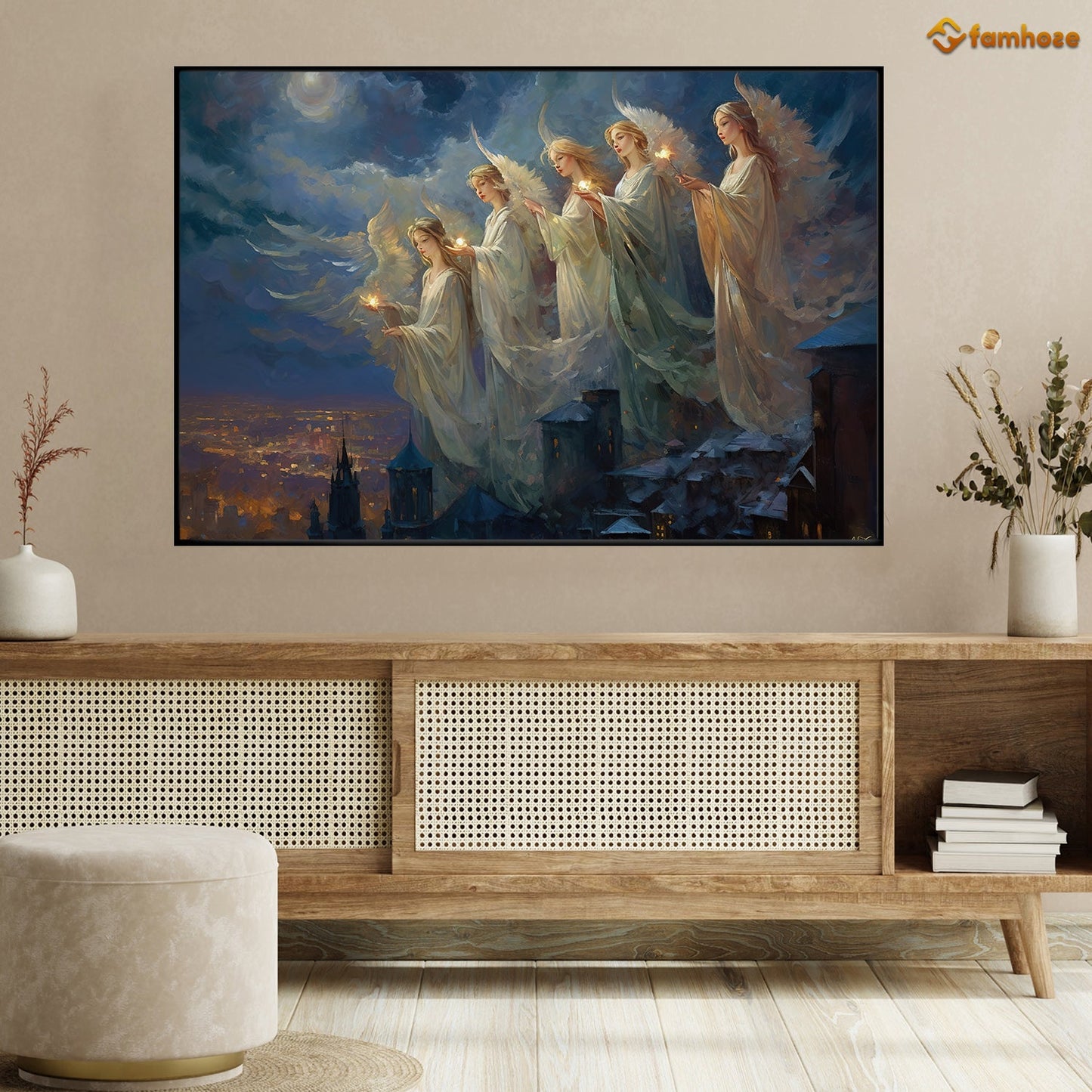 Angel Girls With Wings Christmas Canvas Painting, Xmas Wall Art Decor - Christmas Poster Gift For Decorating Your Home