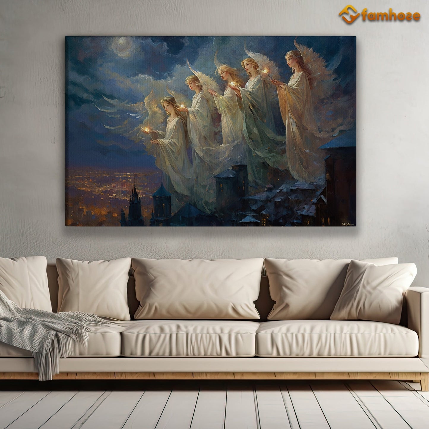 Angel Girls With Wings Christmas Canvas Painting, Xmas Wall Art Decor - Christmas Poster Gift For Decorating Your Home