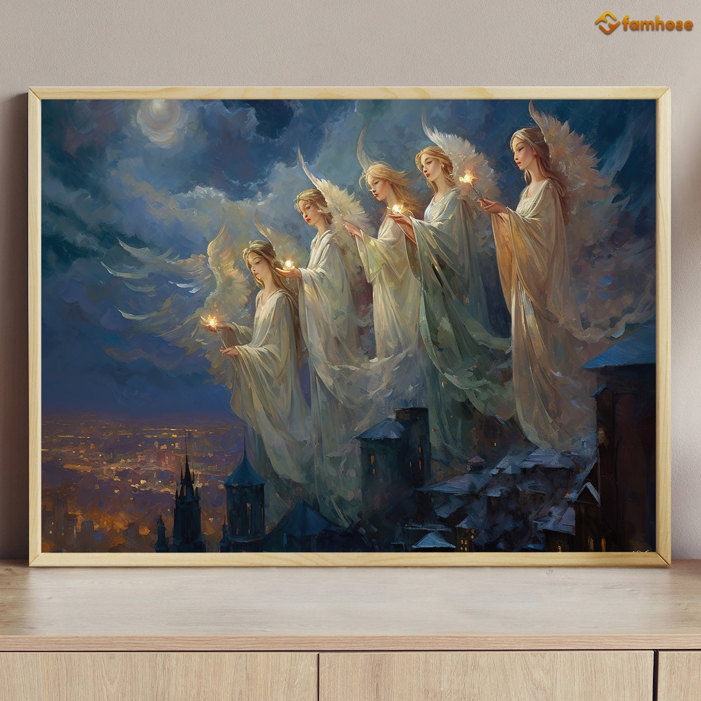 Angel Girls With Wings Christmas Canvas Painting, Xmas Wall Art Decor - Christmas Poster Gift For Decorating Your Home