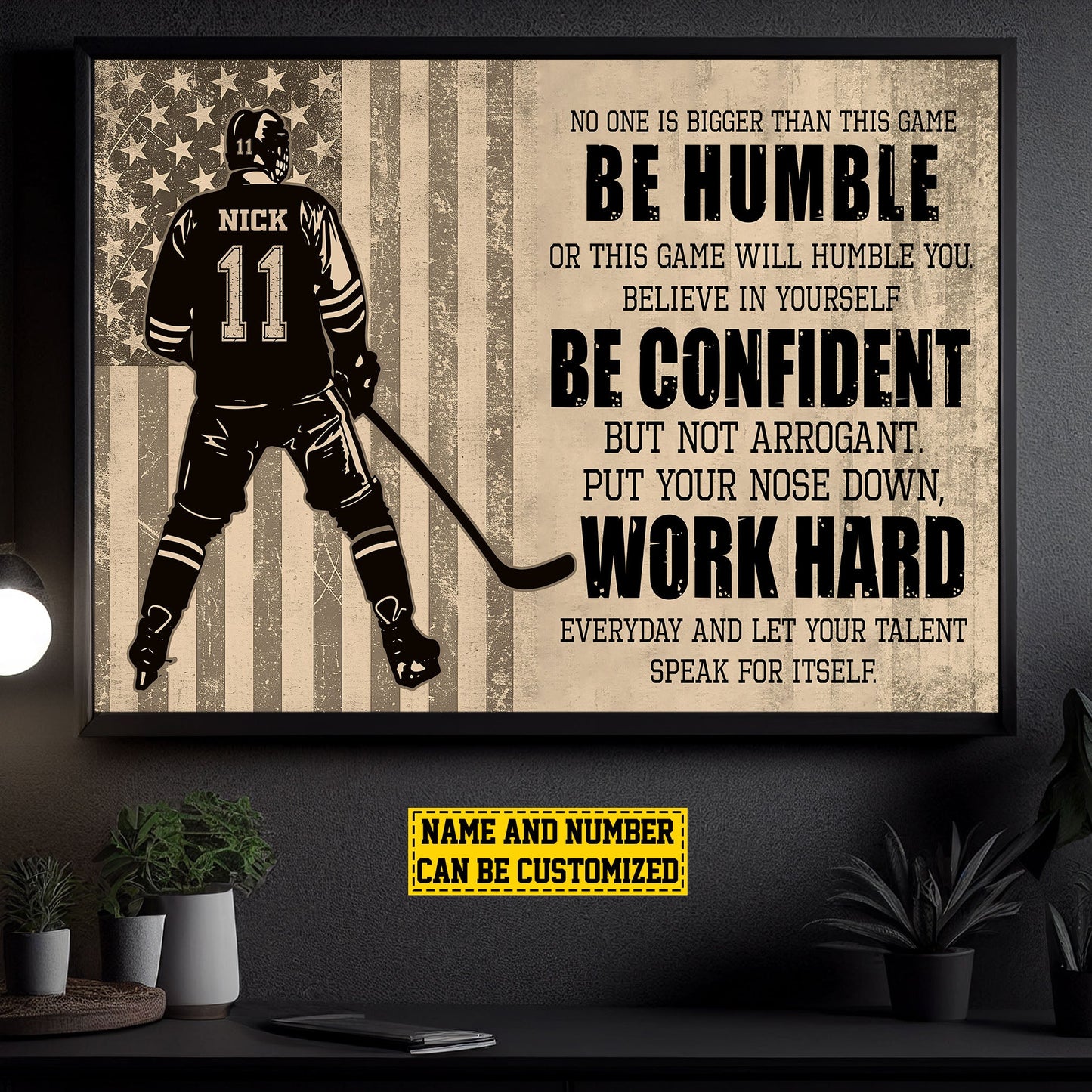 Be Humble Or This Game Will Humble You, Personalized Motivational Hockey Canvas Painting, Inspirational Quotes Wall Art Decor, Poster Gift For Hockey Lovers