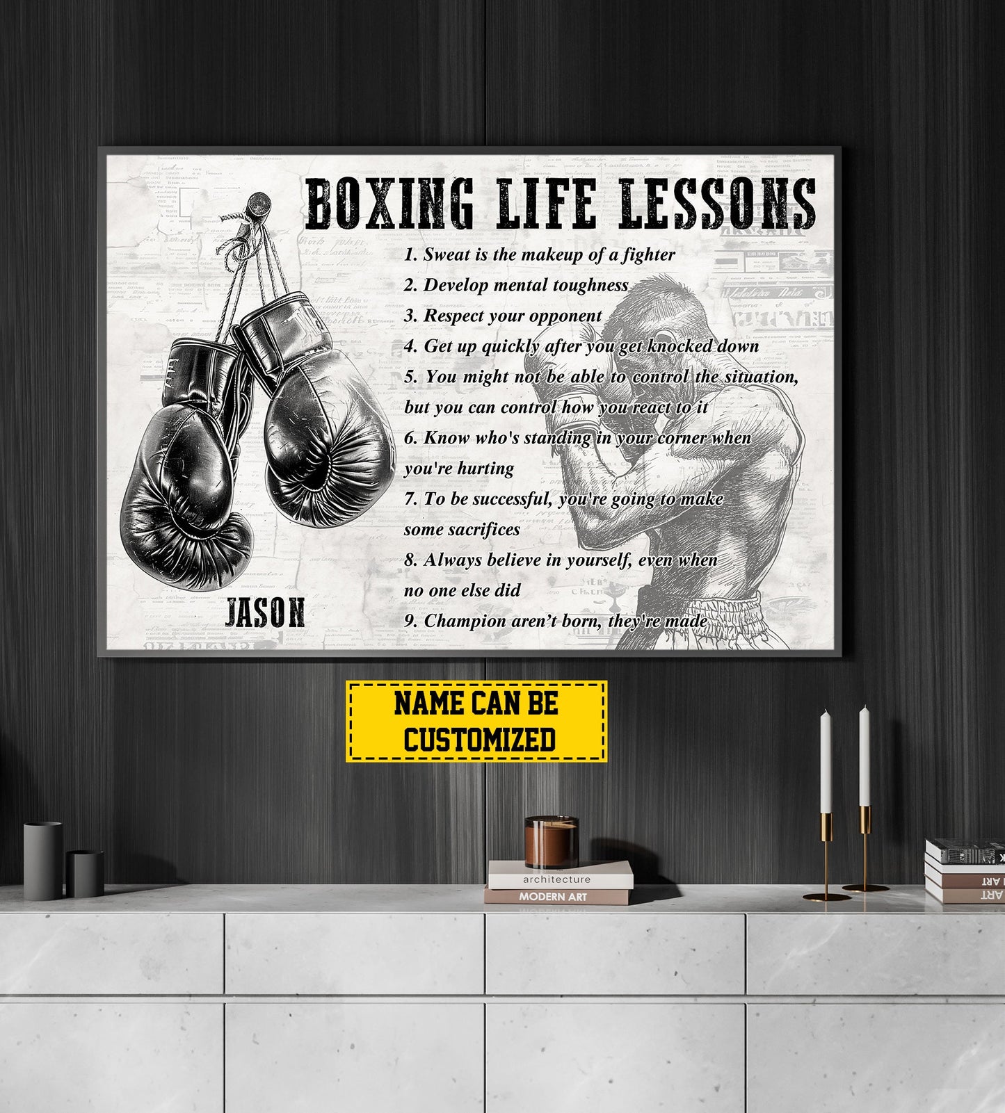 Boxing Life Lessons, Personalized Motivational Boxing Canvas Painting, Inspirational Quotes Wall Art Decor, Poster Gift For Boxing Lovers