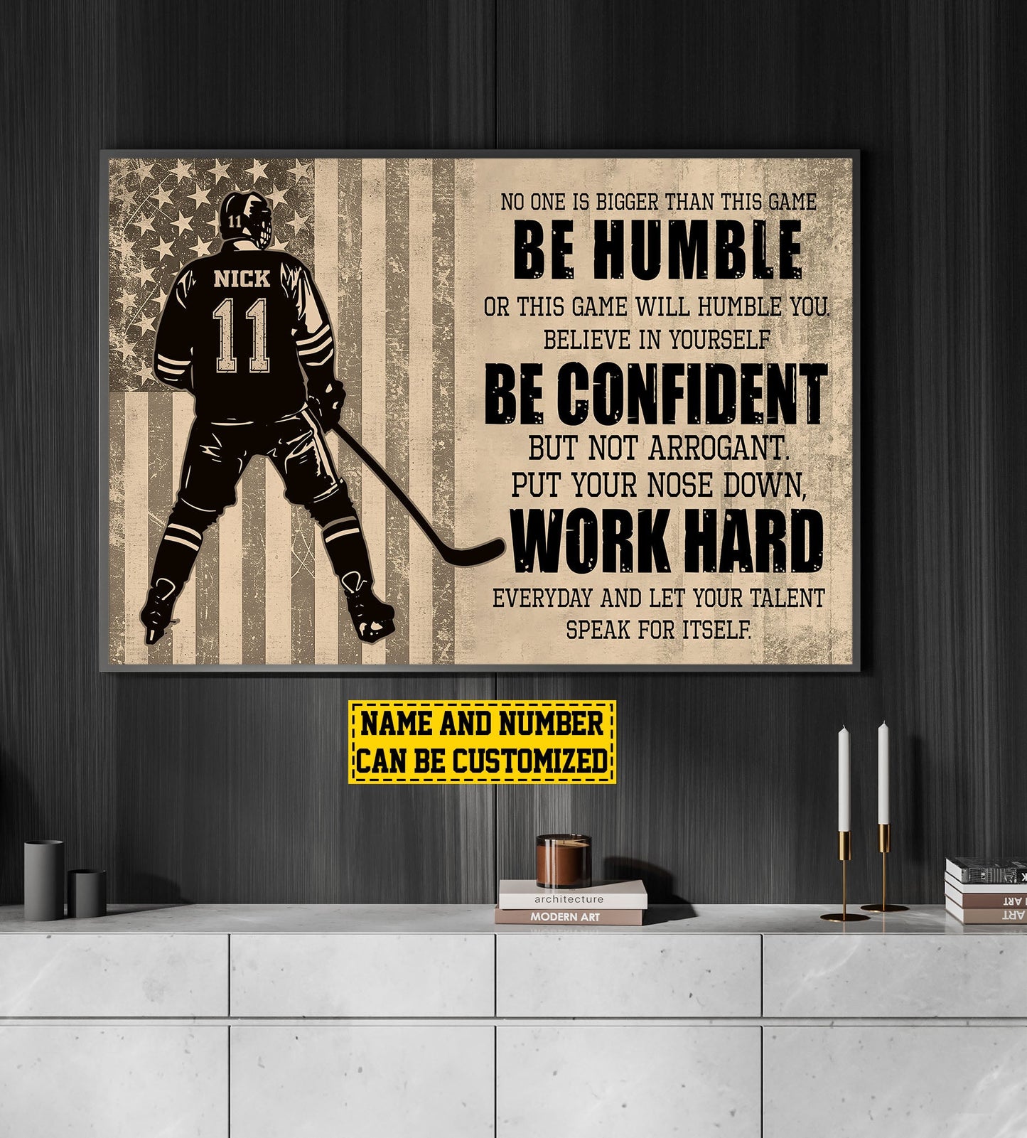 Be Humble Or This Game Will Humble You, Personalized Motivational Hockey Canvas Painting, Inspirational Quotes Wall Art Decor, Poster Gift For Hockey Lovers