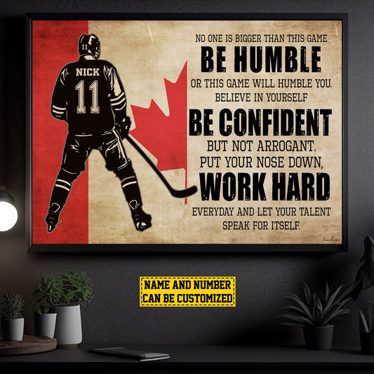 Personalized Motivational Hockey Canvas Painting, Be Humble Be Confident Work Hard, Inspirational Quotes Wall Art Decor, Poster Gift For Canadian