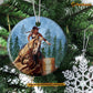 Christmas Barrel Racing Ornament, Strong Girl Ride Barrel Gift For Barrel Racing Lovers, Circle Ceramic Ornament