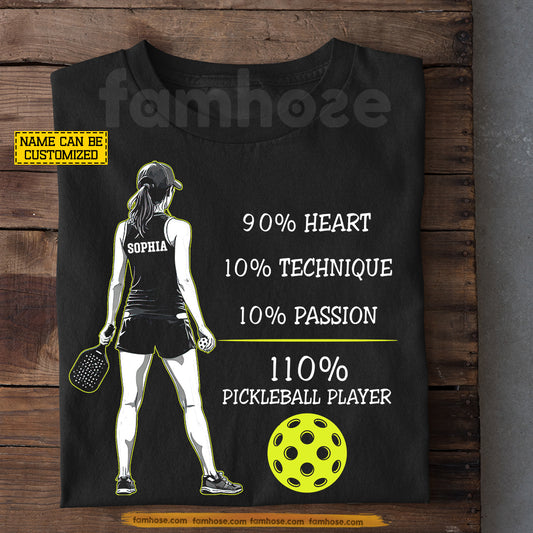 Personalized Pickleball Girl T-shirt, 110% Pickleball Player Sport Tees Gift For Pickleball Lovers