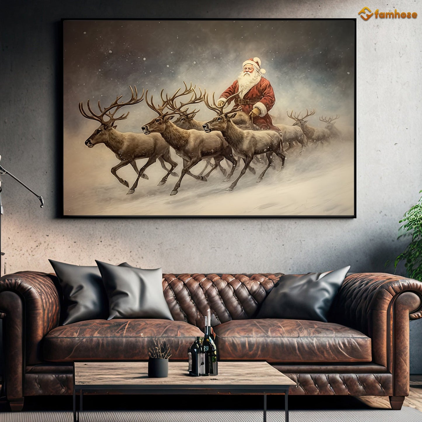 The Reindeer Are Pulling Santa Claus Christmas Canvas Painting, Xmas Wall Art Decor - Christmas Poster Gift