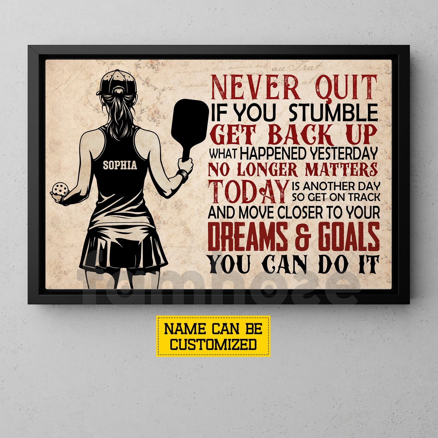 Personalized Pickleball Girl Canvas Painting, Never Quit If You Stumble Sport Wall Art Decor, Poster Gift For Pickleball Lover