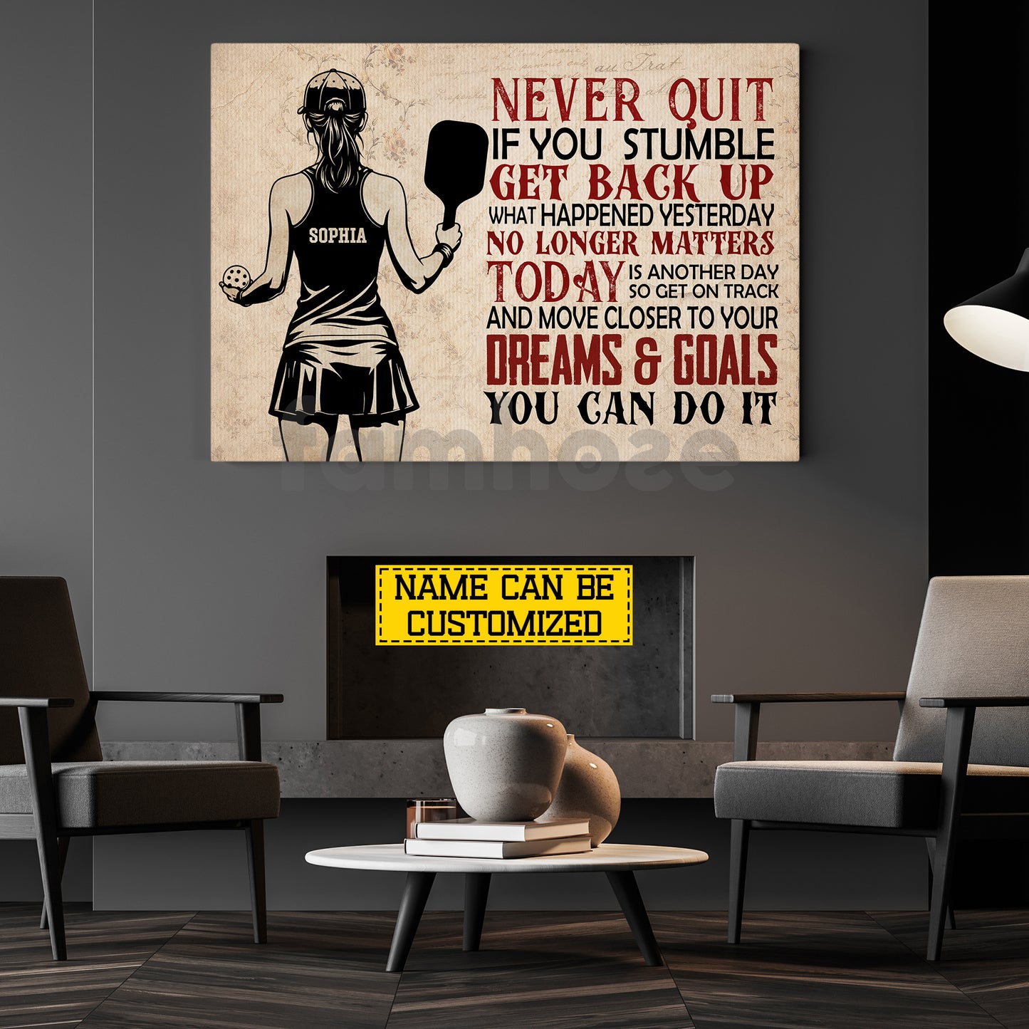 Personalized Pickleball Girl Canvas Painting, Never Quit If You Stumble Sport Wall Art Decor, Poster Gift For Pickleball Lover