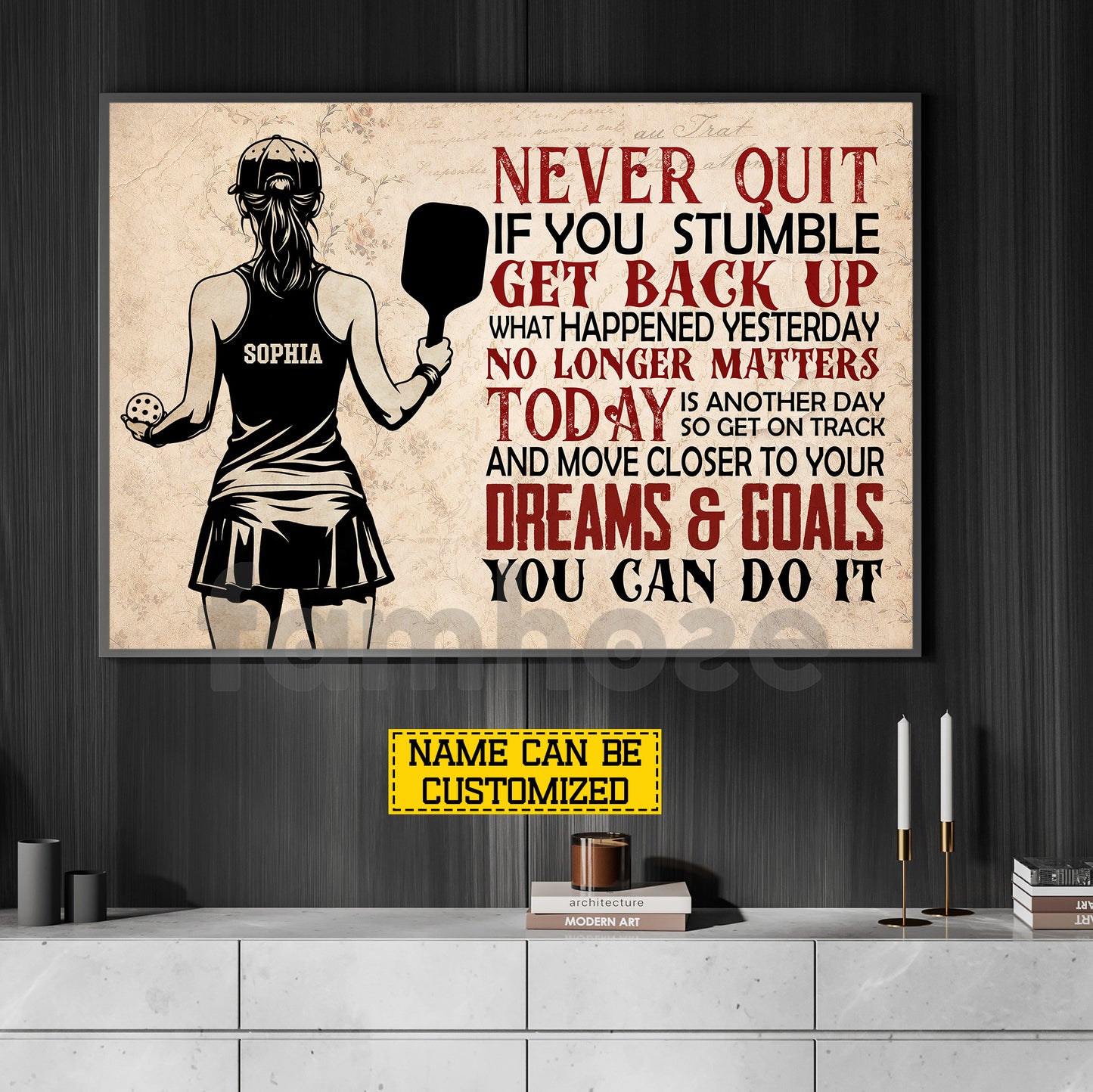 Personalized Pickleball Girl Canvas Painting, Never Quit If You Stumble Sport Wall Art Decor, Poster Gift For Pickleball Lover