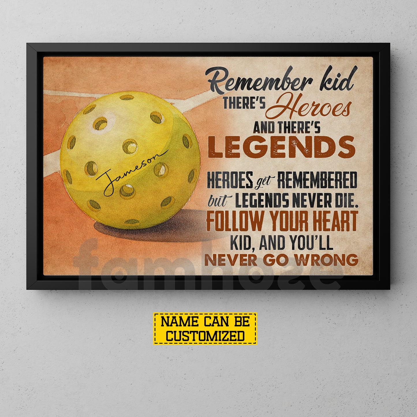 Motivational Personalized Pickleball Canvas Painting, There's Heroes And There's Legends Sport Wall Art Decor, Poster Gift For Pickleball Lovers