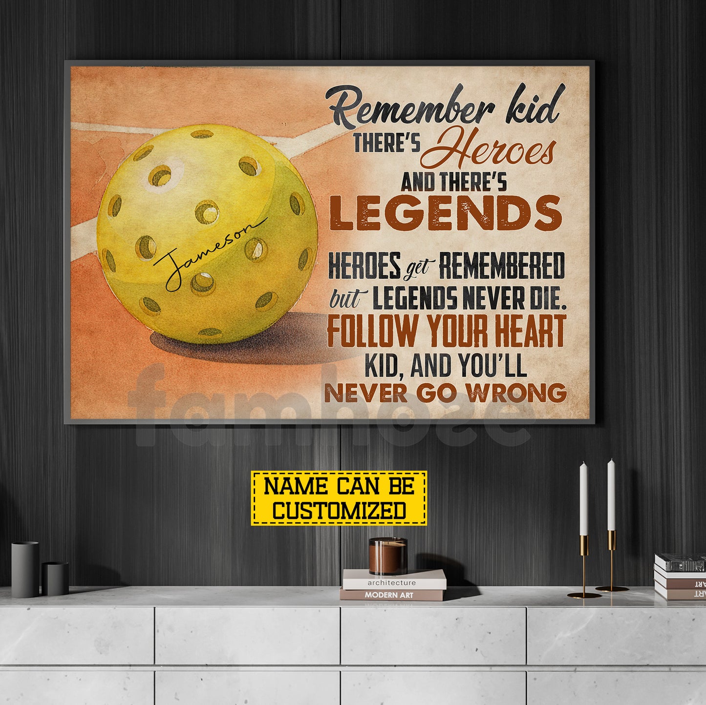 Motivational Personalized Pickleball Canvas Painting, There's Heroes And There's Legends Sport Wall Art Decor, Poster Gift For Pickleball Lovers