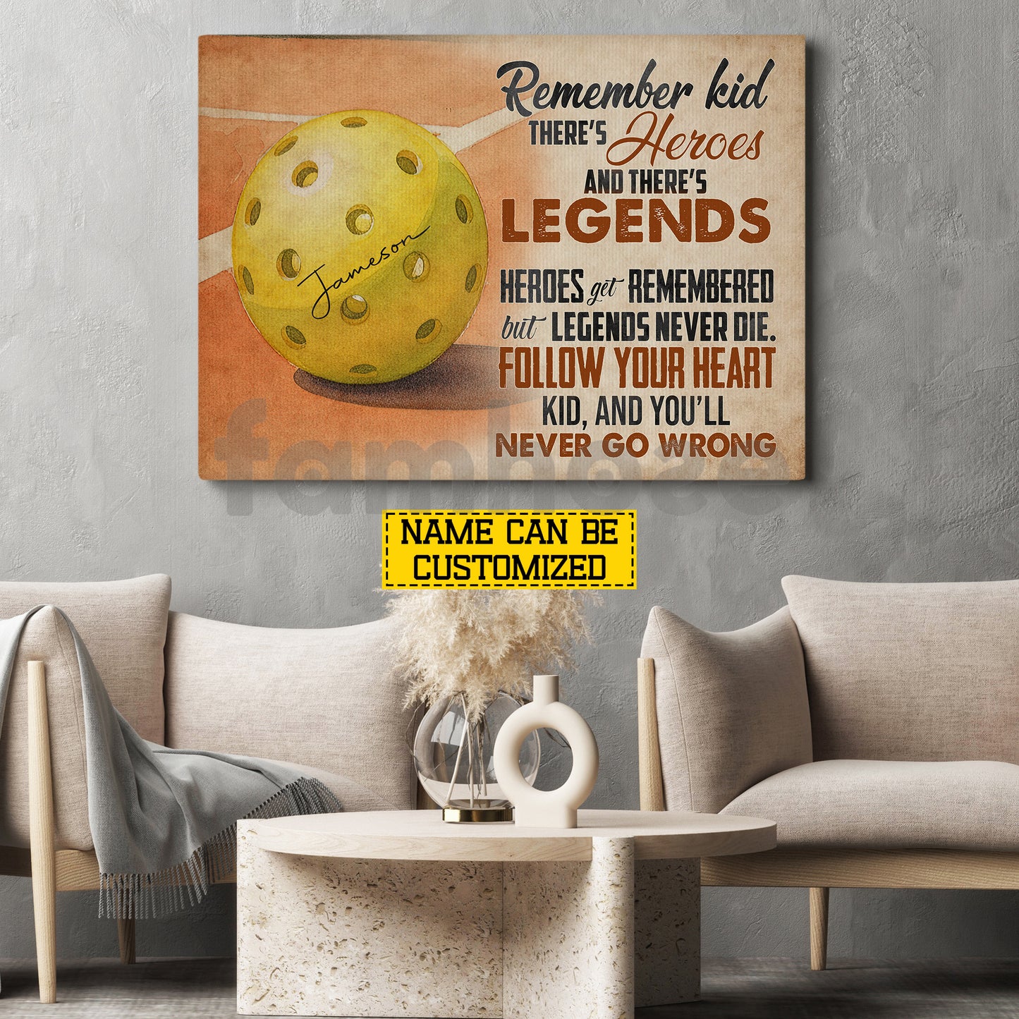 Motivational Personalized Pickleball Canvas Painting, There's Heroes And There's Legends Sport Wall Art Decor, Poster Gift For Pickleball Lovers