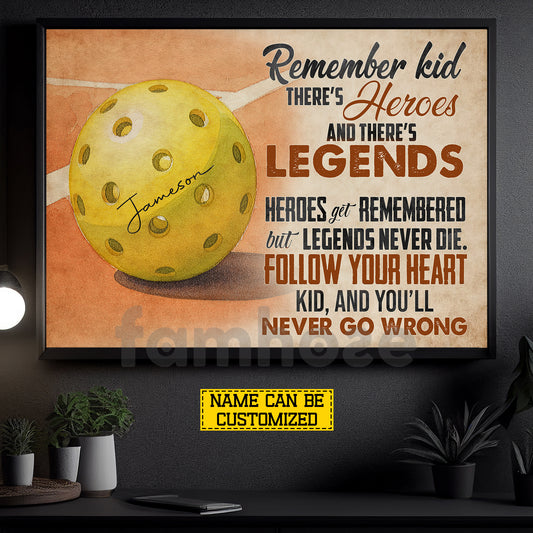 Motivational Personalized Pickleball Canvas Painting, There's Heroes And There's Legends Sport Wall Art Decor, Poster Gift For Pickleball Lovers