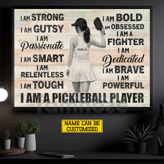 Personalized Pickleball Girl Canvas Painting, I Am A Pickleball Player Sport Wall Art Decor, Poster Gift For Pickleball Lovers
