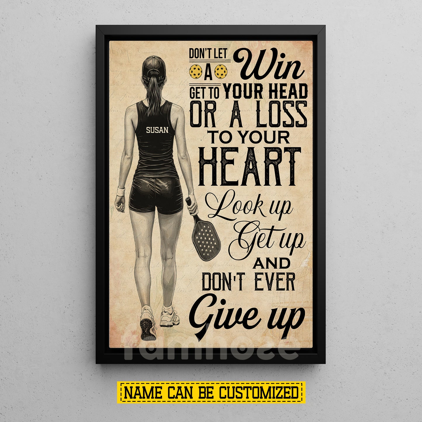 Motivational Personalized Pickleball Girl Canvas Painting, Don't Let A Win Get To Your Head Wall Art Decor, Poster Gift For Pickleball Lover