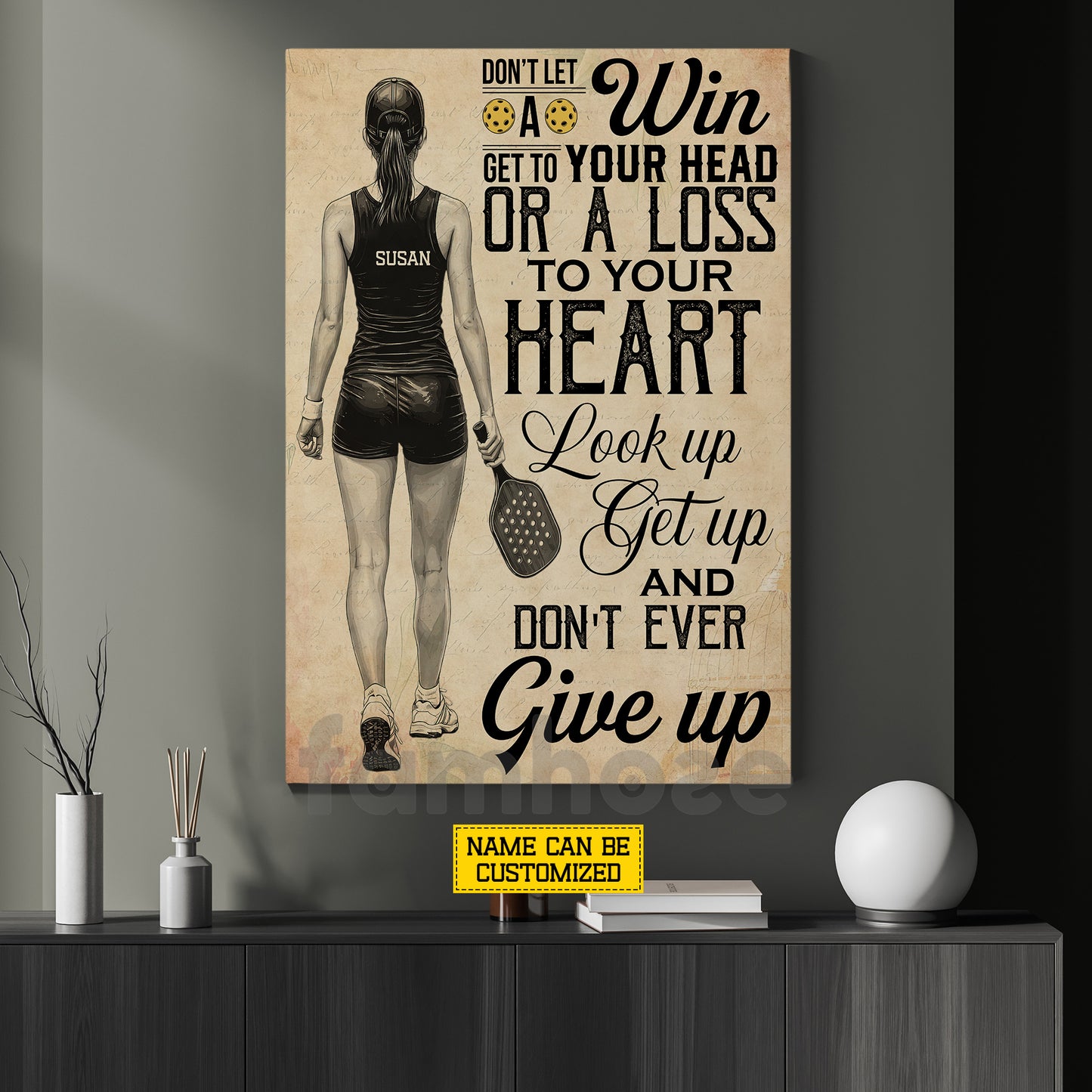 Motivational Personalized Pickleball Girl Canvas Painting, Don't Let A Win Get To Your Head Wall Art Decor, Poster Gift For Pickleball Lover