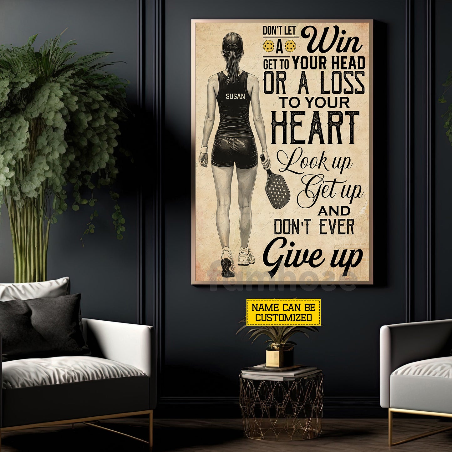 Motivational Personalized Pickleball Girl Canvas Painting, Don't Let A Win Get To Your Head Wall Art Decor, Poster Gift For Pickleball Lover