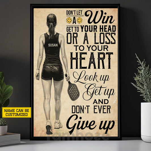 Motivational Personalized Pickleball Girl Canvas Painting, Don't Let A Win Get To Your Head Wall Art Decor, Poster Gift For Pickleball Lover