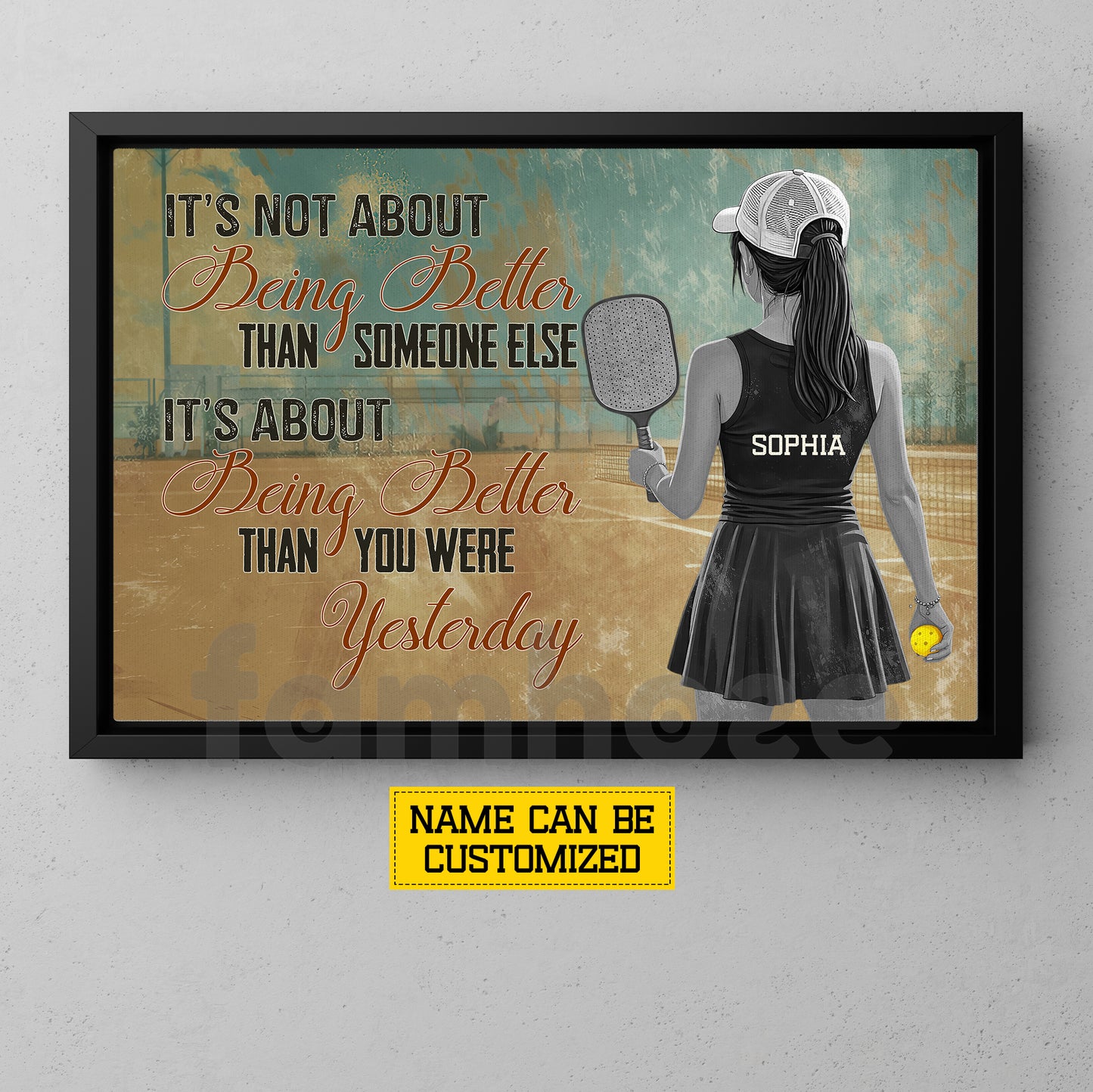Personalized Pickleball Girl Canvas Painting, It's Not About Being Better Than Someone Else Sport Wall Art Decor, Poster Gift For Pickleball Lover