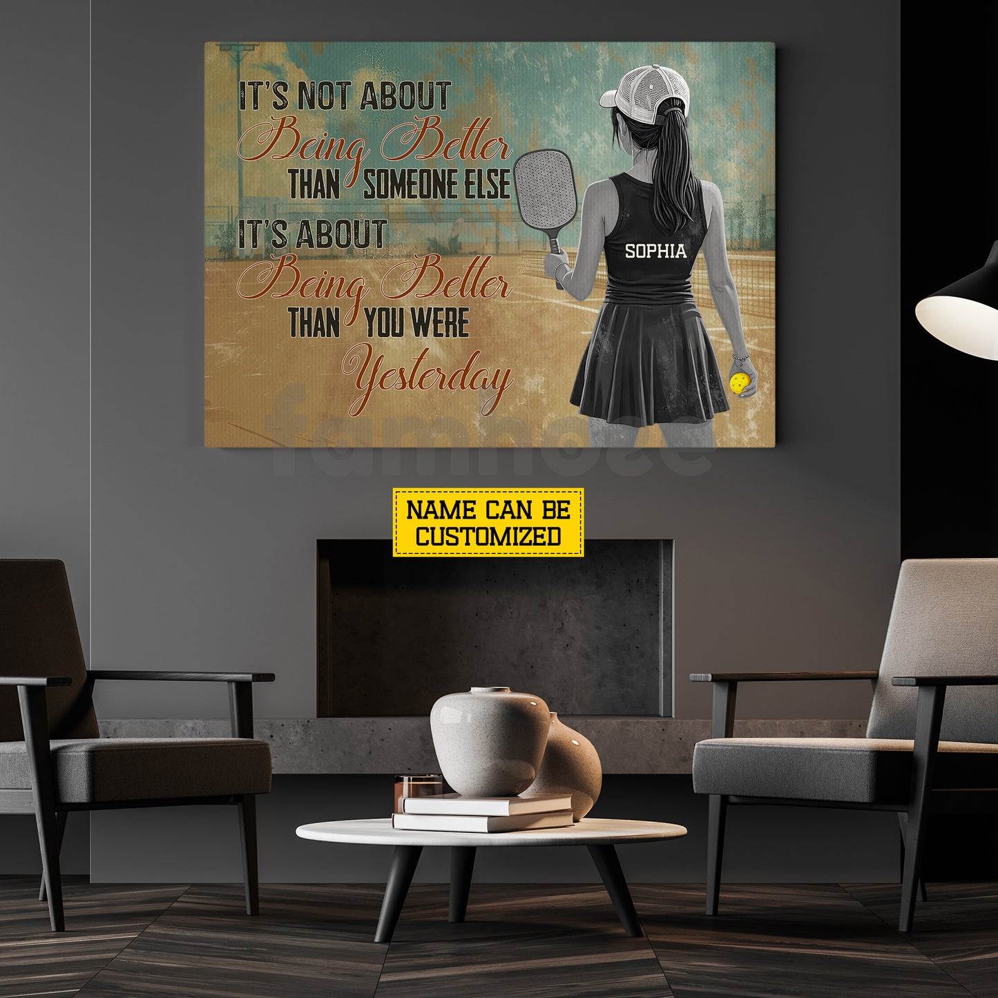Personalized Pickleball Girl Canvas Painting, It's Not About Being Better Than Someone Else Sport Wall Art Decor, Poster Gift For Pickleball Lover
