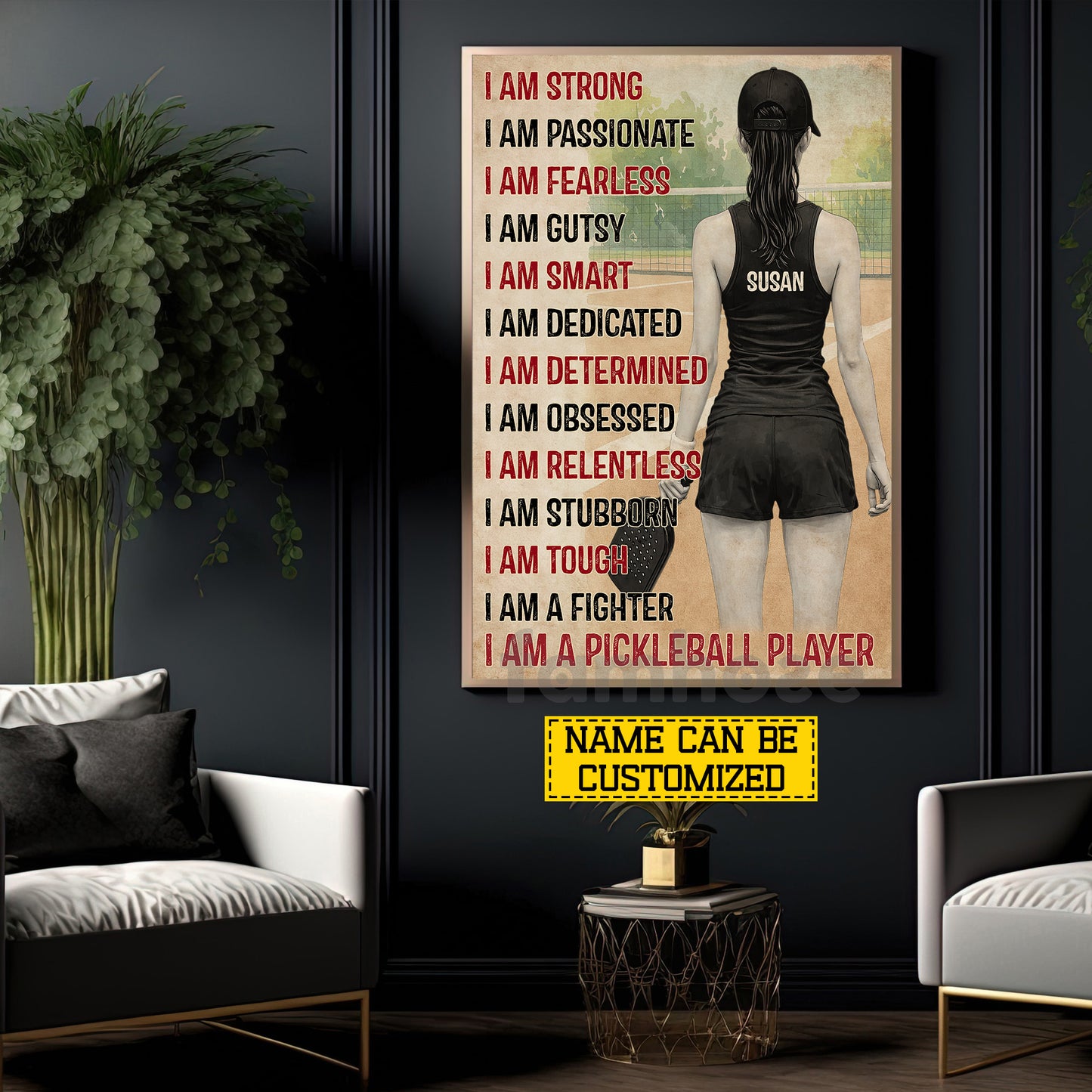 Motivation Personalized Pickleball Girl Canvas Painting, I Am A Pickleball Player Sport Wall Art Decor, Poster Gift For Pickleball Lover