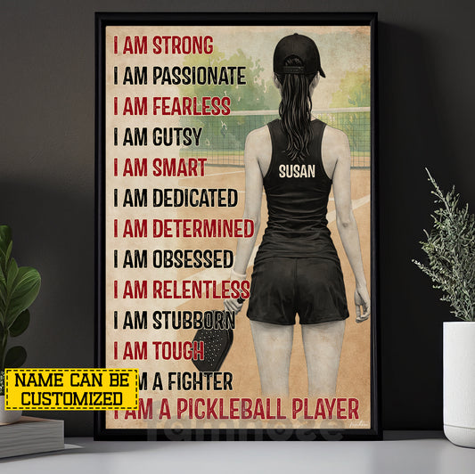 Motivation Personalized Pickleball Girl Canvas Painting, I Am A Pickleball Player Sport Wall Art Decor, Poster Gift For Pickleball Lover