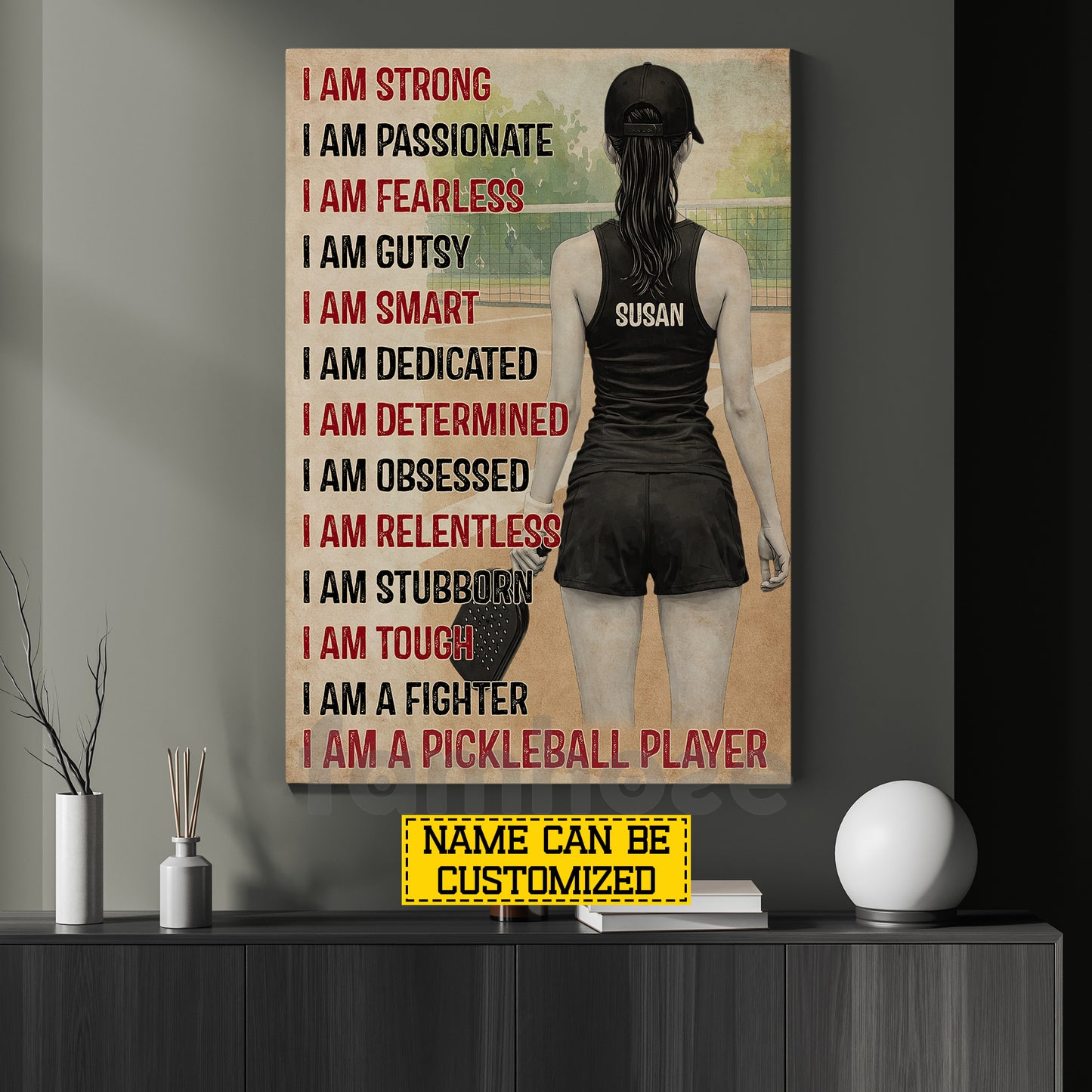 Motivation Personalized Pickleball Girl Canvas Painting, I Am A Pickleball Player Sport Wall Art Decor, Poster Gift For Pickleball Lover