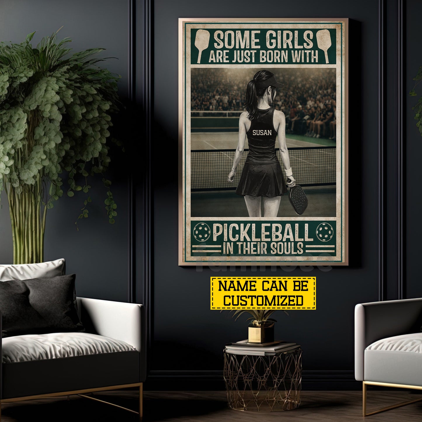 Personalized Pickleball Girl Canvas Painting, Some Girls Are Just Born With Pickleball In Their Souls Sport Wall Art Decor, Poster Gift For Pickleball Lover