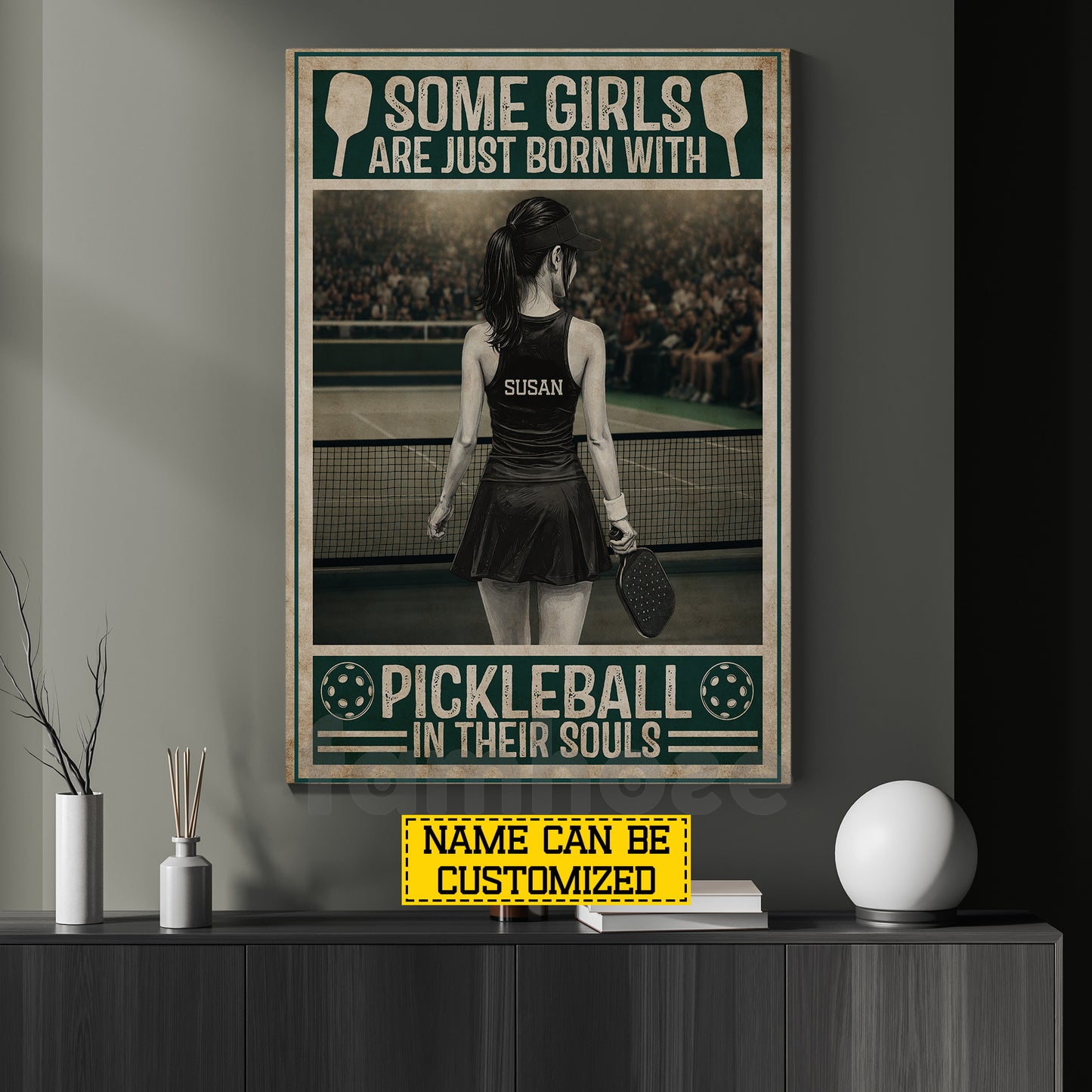 Personalized Pickleball Girl Canvas Painting, Some Girls Are Just Born With Pickleball In Their Souls Sport Wall Art Decor, Poster Gift For Pickleball Lover