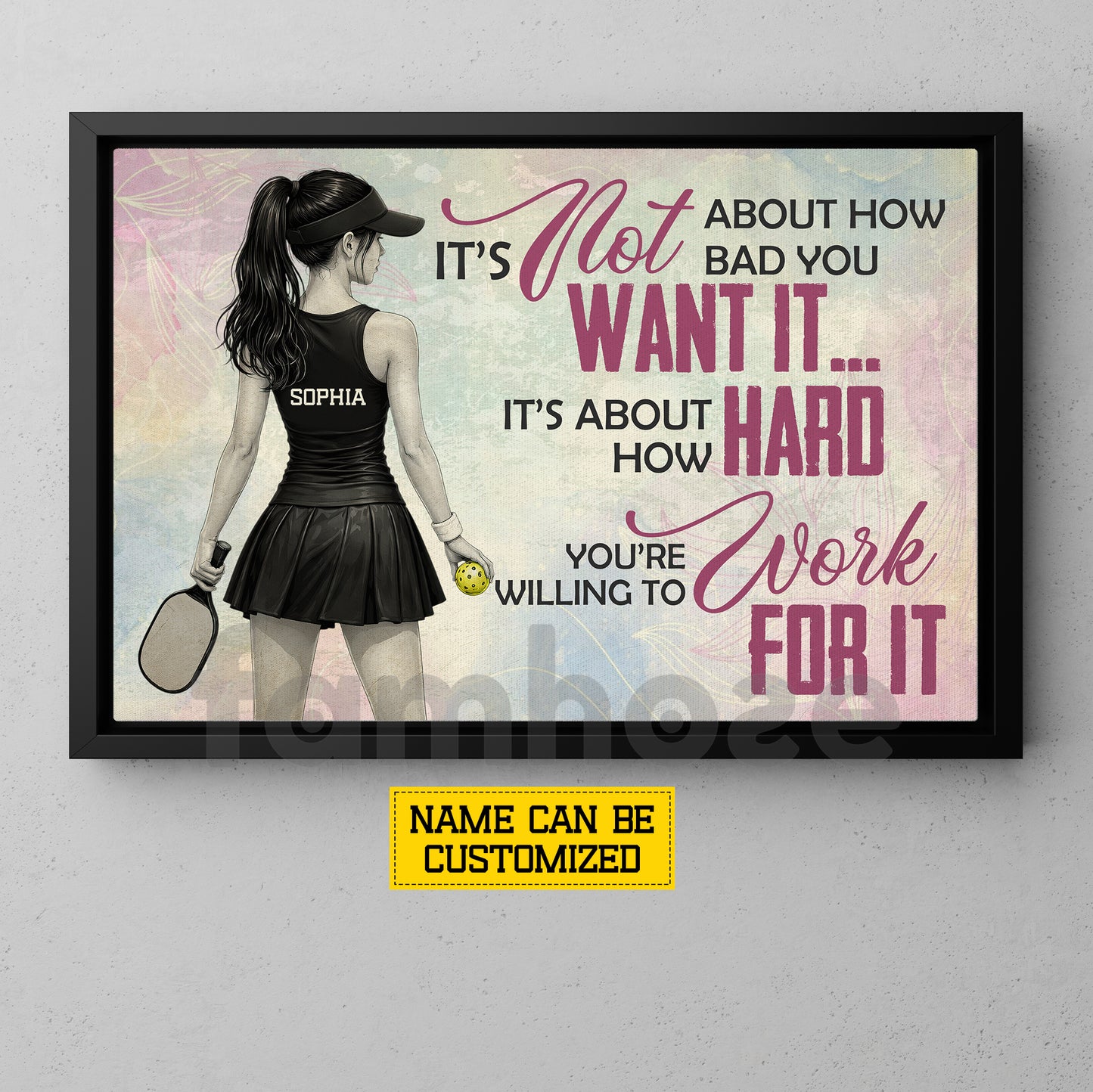 Motivational Personalized Pickleball Girl Canvas Painting, How Hard You're Willing To Work For It Sport Wall Art Decor, Poster Gift For Pickleball Lover