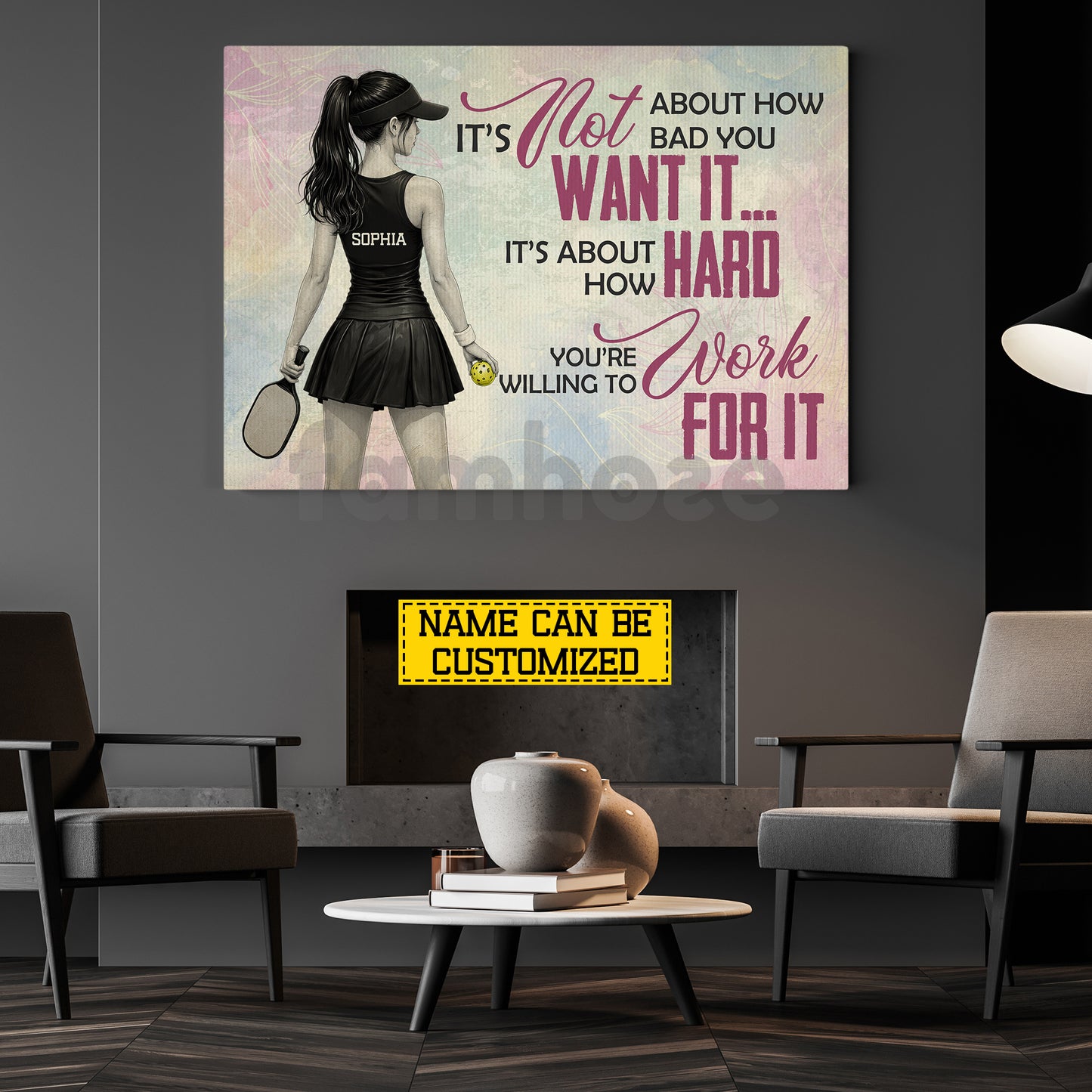 Motivational Personalized Pickleball Girl Canvas Painting, How Hard You're Willing To Work For It Sport Wall Art Decor, Poster Gift For Pickleball Lover