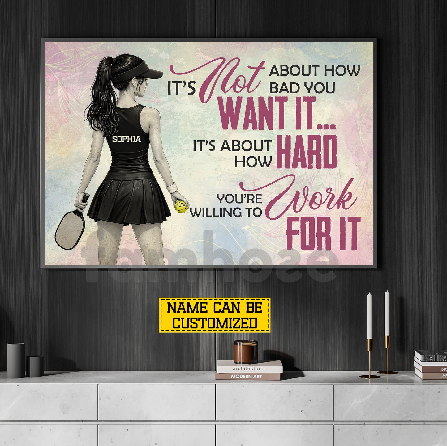 Motivational Personalized Pickleball Girl Canvas Painting, How Hard You're Willing To Work For It Sport Wall Art Decor, Poster Gift For Pickleball Lover