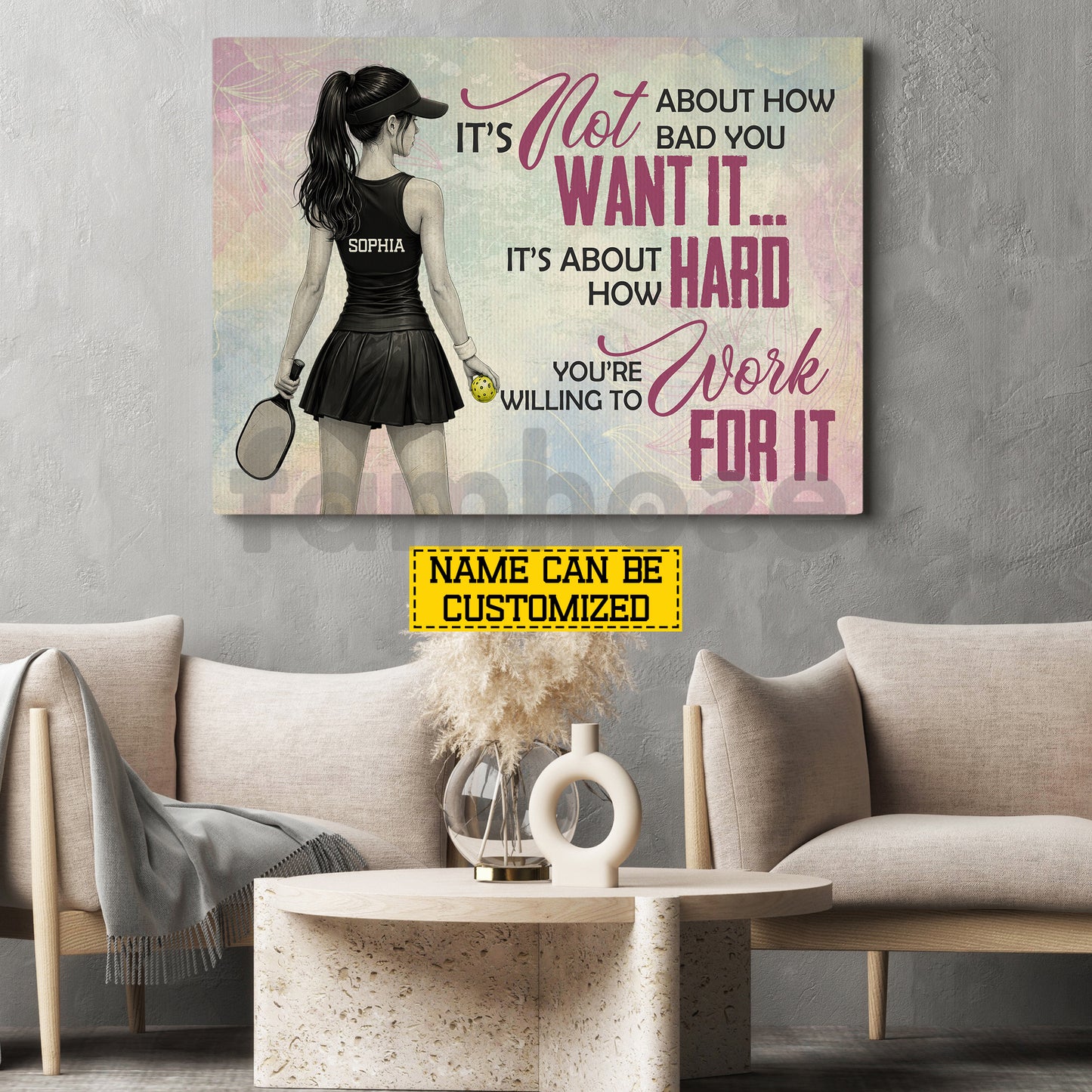 Motivational Personalized Pickleball Girl Canvas Painting, How Hard You're Willing To Work For It Sport Wall Art Decor, Poster Gift For Pickleball Lover