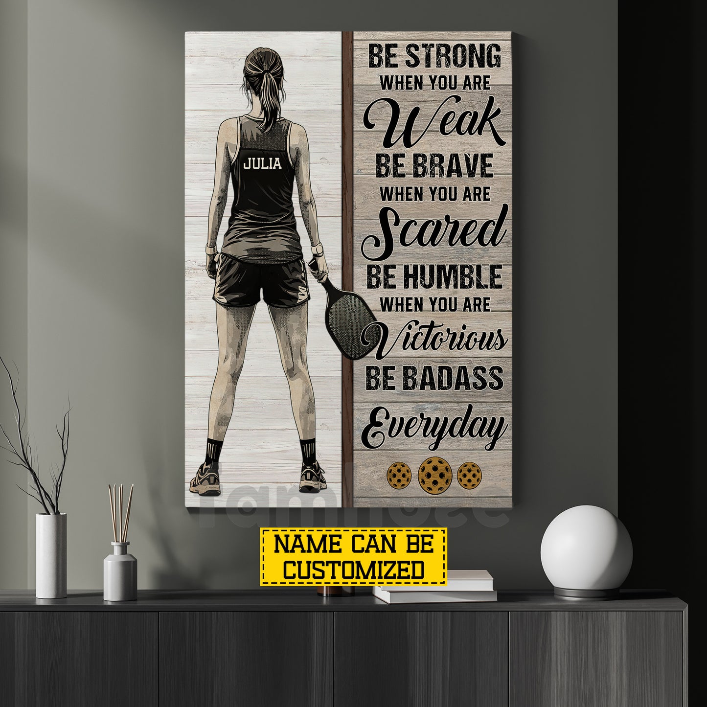 Motivation Personalized Pickleball Girl Canvas Painting, Be Strong Be Brave Be Humble Sport Wall Art Decor, Poster Gift For Pickleball Lover